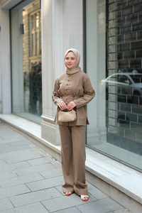 Clandestina Düğme Detaylı Takım Vizon