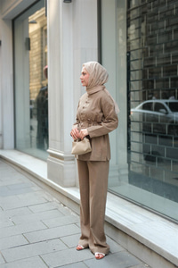 Clandestina Düğme Detaylı Takım Vizon