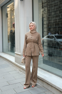 Clandestina Düğme Detaylı Takım Vizon