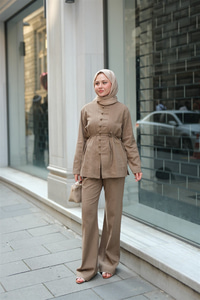 Clandestina Düğme Detaylı Takım Vizon