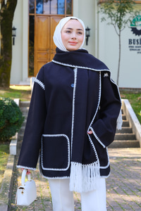 Çoban Dikişli Kaşe Ceket Siyah