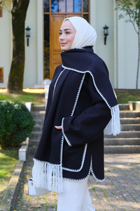 Çoban Dikişli Kaşe Ceket Siyah