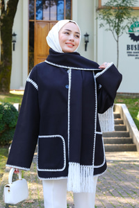 Çoban Dikişli Kaşe Ceket Siyah