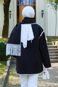 Çoban Dikişli Kaşe Ceket Siyah