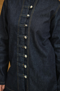 Çoban Düğme Detay Bel Lastikli Beli Ayarlanabilir Kot Takım Lacivert