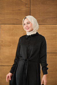 Çoban Düğmeli Kraş Bağlamalı Kendinden Desenli Etekli Takım Siyah