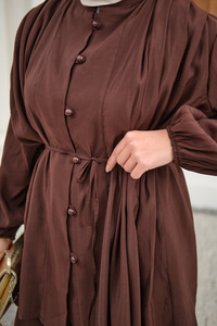 Çoban Düğmeli Pantolonlu Pilise Detay Takım Kahverengi