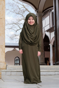 Çocuk Namaz Elbisesi Haki Yeşil