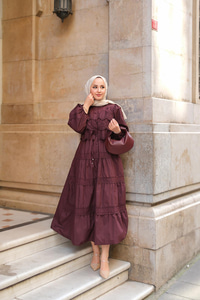 Cyrus Güpürlü Dantelli Elbise Bordo