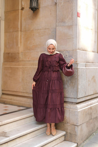 Cyrus Güpürlü Dantelli Elbise Bordo