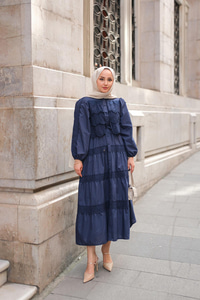 Cyrus Güpürlü Dantelli Elbise Lacivert