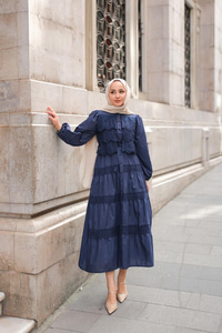 Cyrus Güpürlü Dantelli Elbise Lacivert