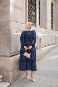 Cyrus Güpürlü Dantelli Elbise Lacivert