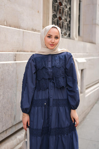 Cyrus Güpürlü Dantelli Elbise Lacivert