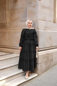 Cyrus Güpürlü Dantelli Elbise Siyah