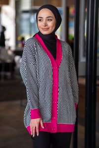 Uygun Fiyatlı DAMA DESENLI HIRKA SIYAH | Loccomoda.com 