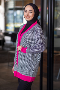 Uygun Fiyatlı DAMA DESENLI HIRKA SIYAH | Loccomoda.com 