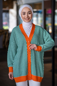 Uygun Fiyatlı DAMA DESENLI HIRKA YESIL | Loccomoda.com 