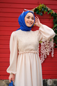 DANTEL DETAY BELI LASTIKLI KREM