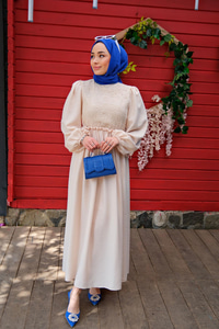 DANTEL DETAY BELI LASTIKLI KREM