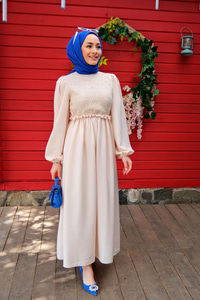 DANTEL DETAY BELI LASTIKLI KREM