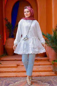 Dantel Detay Gömlek BEYAZ
