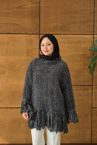 Dantel Detay Peluş Tunik Antrasit