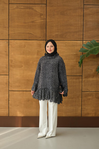 Dantel Detay Peluş Tunik Antrasit