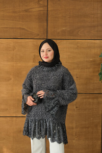 Dantel Detay Peluş Tunik Antrasit