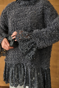 Dantel Detay Peluş Tunik Antrasit