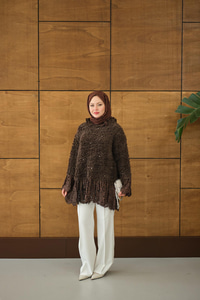 Dantel Detay Peluş Tunik Kahverengi