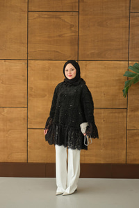 Dantel Detay Peluş Tunik Siyah