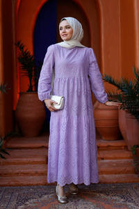 DANTEL DETAYLI ELBISE LILA