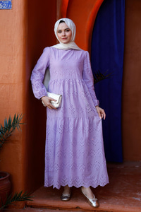 DANTEL DETAYLI ELBISE LILA