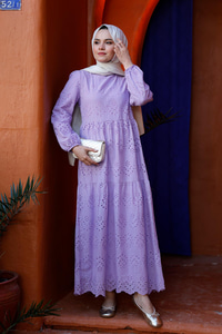 DANTEL DETAYLI ELBISE LILA