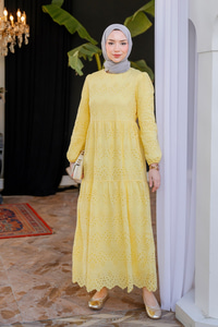 DANTEL DETAYLI ELBISE Sarı