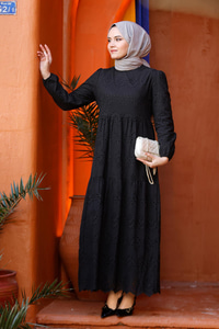 DANTEL DETAYLI ELBISE SIYAH