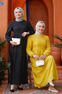 DANTEL DETAYLI ELBISE SIYAH