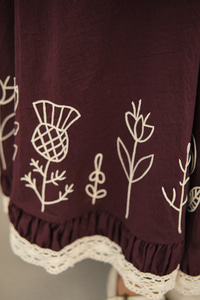 Dantel Ve Çiçek Nakışlı Etek Bordo