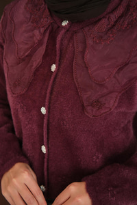 Dantel Yaka Püsküllü Hırka Bordo