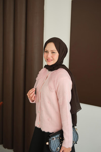 Dantel Yaka Püsküllü Hırka Pembe