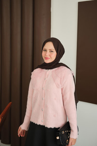 Dantel Yaka Püsküllü Hırka Pembe