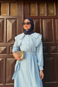 Dantelli Bebe Yaka Elbise Bebe Mavi