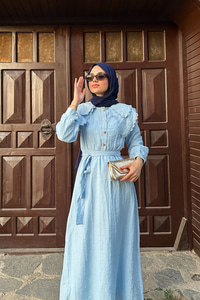 Dantelli Bebe Yaka Elbise Bebe Mavi