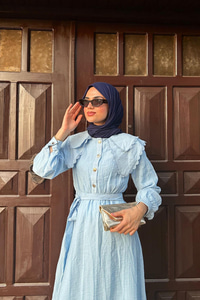 Dantelli Bebe Yaka Elbise Bebe Mavi