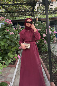 Dantelli Bebe Yaka Elbise Bordo