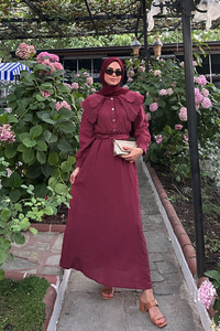 Dantelli Bebe Yaka Elbise Bordo