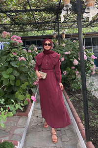 Dantelli Bebe Yaka Elbise Bordo