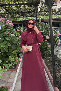 Dantelli Bebe Yaka Elbise Bordo