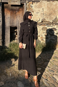 Dantelli Bebe Yaka Elbise Siyah